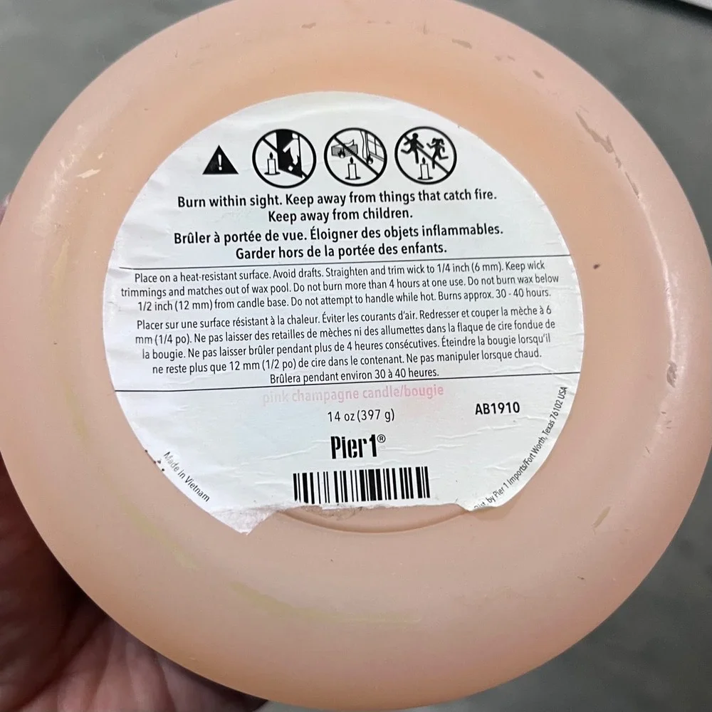 Pier 1 Pink Champagne 3-Wick‎ Scented Candle 14oz Frosted Glass Jar AB1910